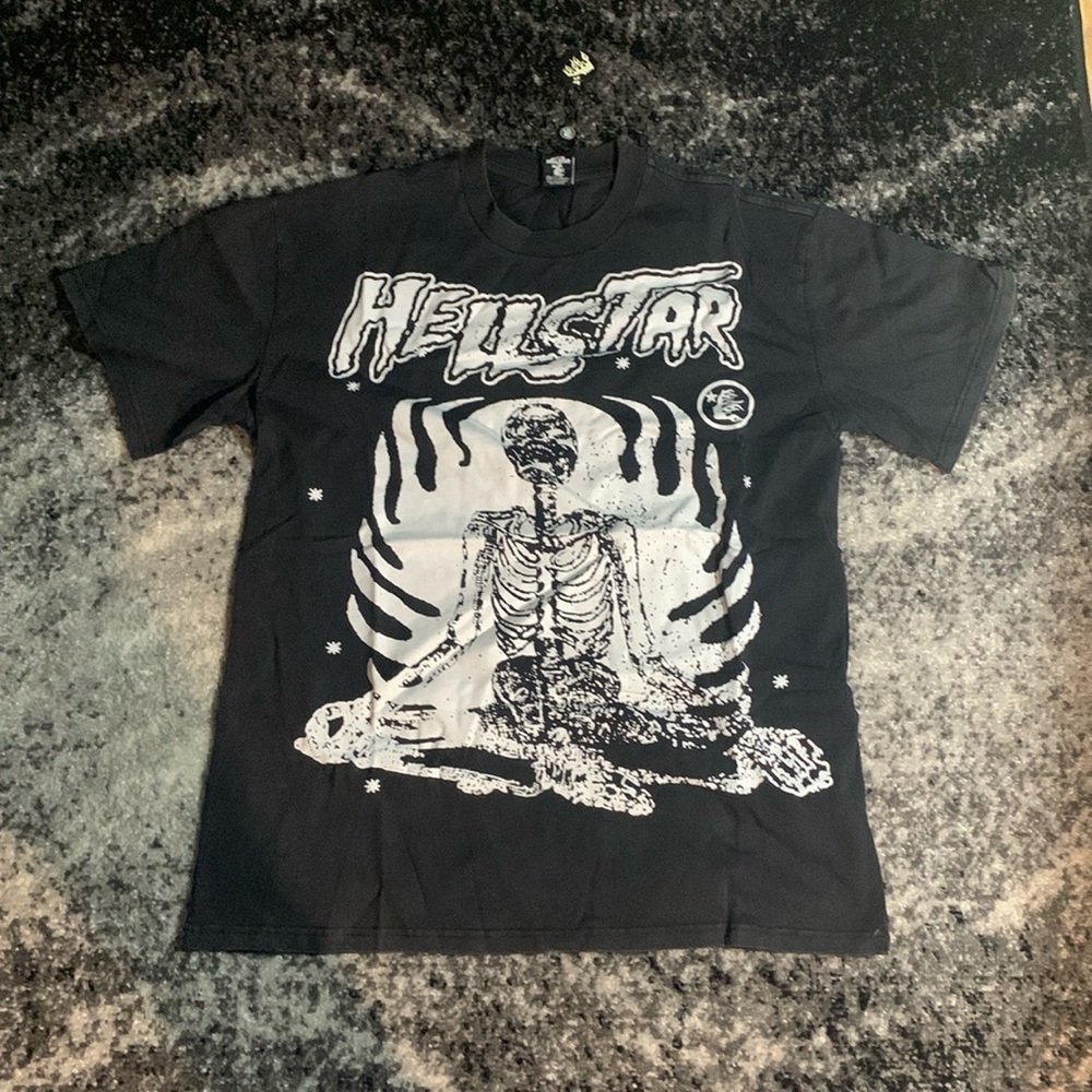 Hellstar Flaming Skeleton Washed T-Shirt Black Men’s Size Large